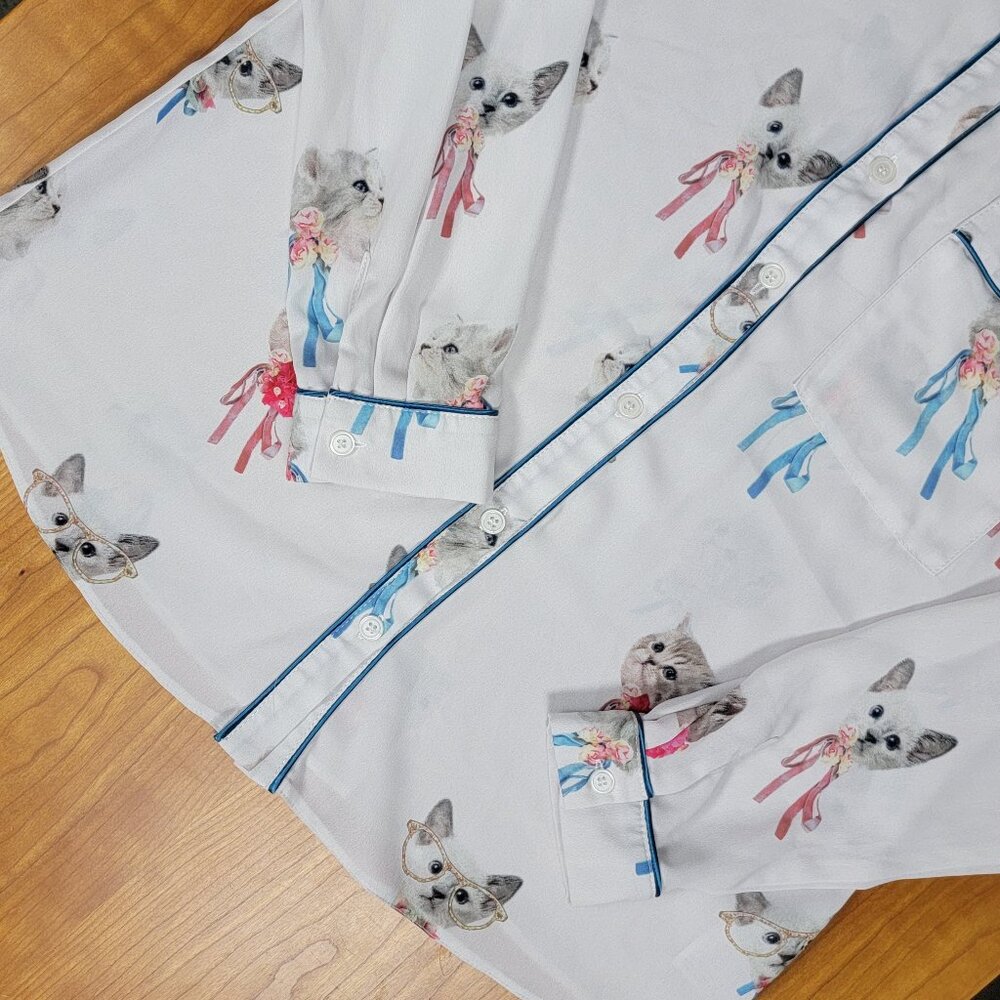 ASOS Vintage Retro Long Sleeve Button Down Kitten Blouse - 6 - Picture 6 of 9
